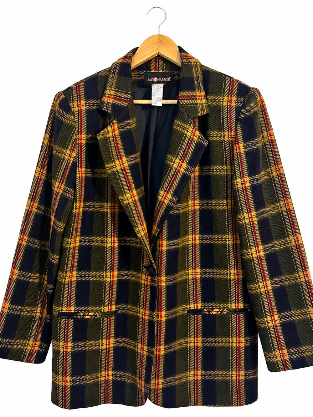 Vintage Sag Harbor Plaid Blazer Wool Blend Academia Preppy Jacket Women’s 12